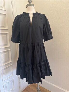 J. Crew Black Tiered Ruffle-Neck Dress